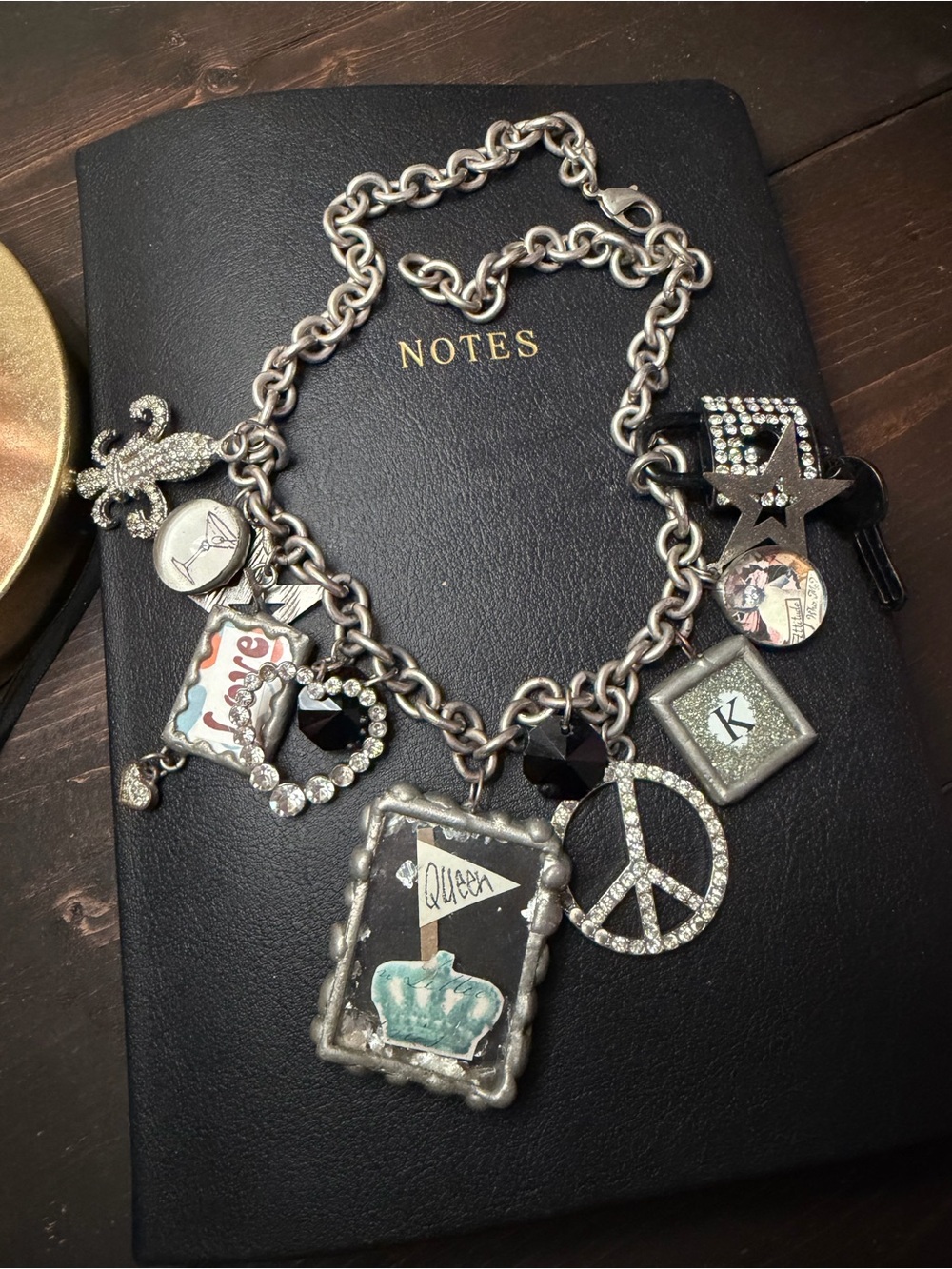Silver Charm Statement Necklace with Mixed Charms